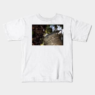 tin bucket in a snowy Oregon forest Kids T-Shirt